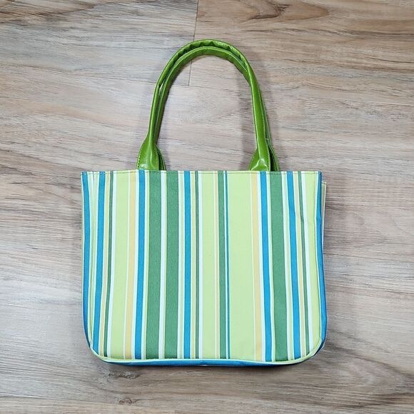 🔺️NWOT Lime, White, Yellow, & Turquoise Striped Tote Purse - Picture 4 of 12